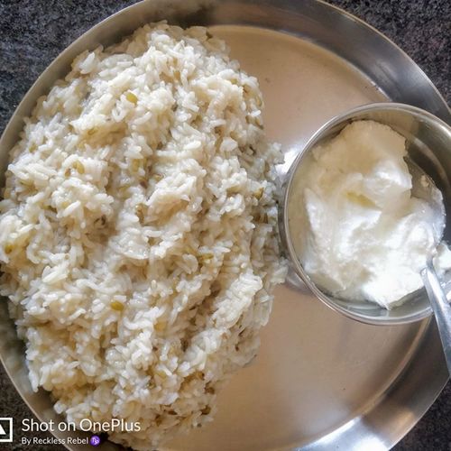 Green Moong Dal Khichdi with Homemade Curd
