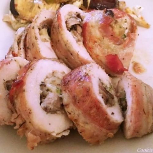 Mushroom Stuffed Chicken Wrapped in Bacon