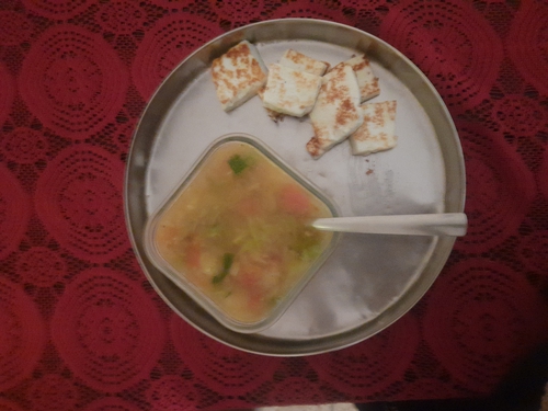 mix veg soup with roasted paneer