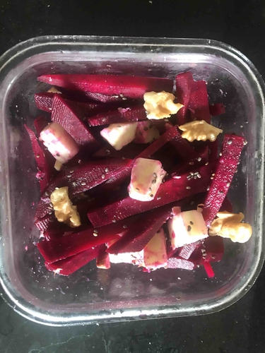 Beetroot cheese and nuts salad