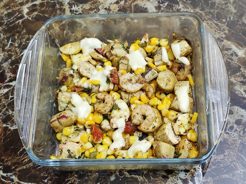 Roasted sweet potato corn and cheese salad