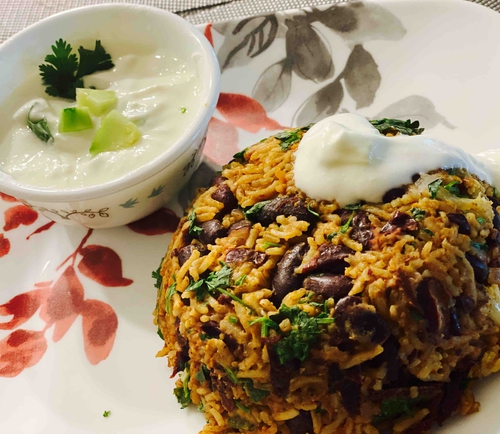 Rajma Biryani with Cucumber Raita