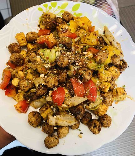 Soya chunks stir fried salad