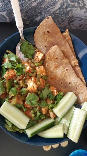 mutter paneer and soya roti