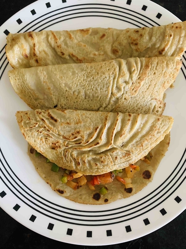 Daal and semolina dosa with stuffed veggies
