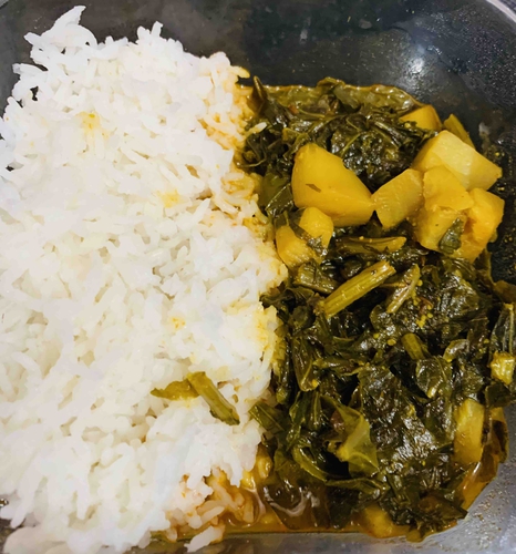 steamed rice and knol knol 🥬