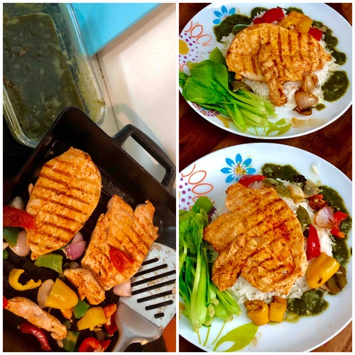 chicken served with spinach curry