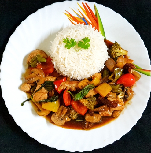 Stir fry Chicken and Veggies & Steamed Rice