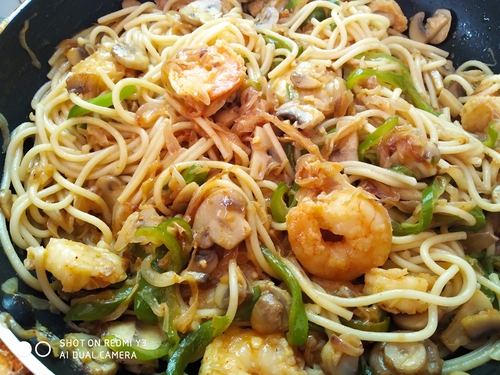 prawn fajita spaghetti