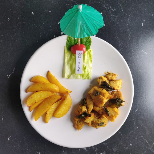 lemon mint chicken with potato wedges